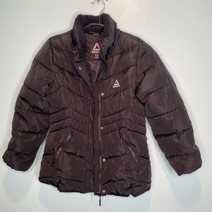 Reebok Black Puffy Jacket – Boys Size M (10/12) – Zip Front, Pockets, No Hood